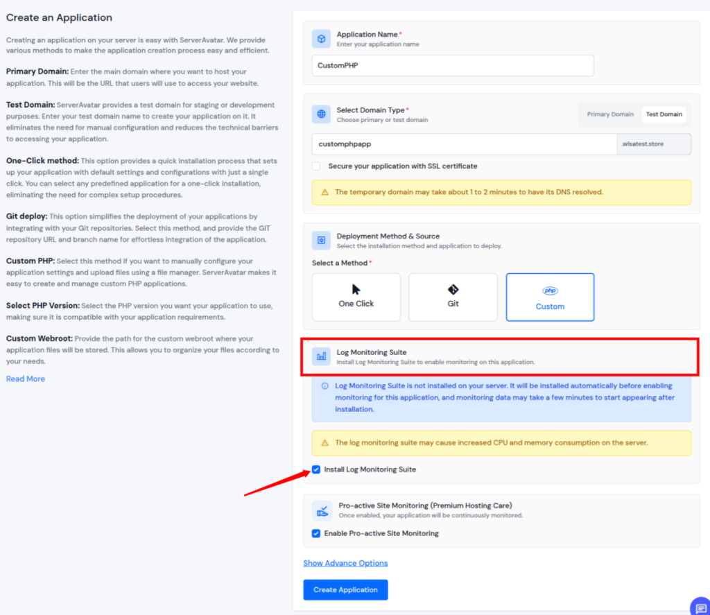 ServerAvatar v7.15.3 - install log monitoring suite