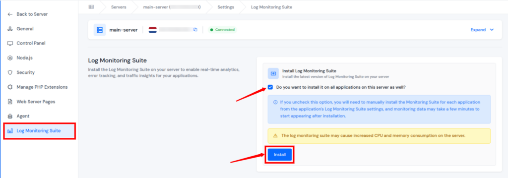 ServerAvatar v7.15.3 - install log monitoirng suite
