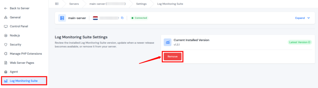 ServerAvatar v7.15.3 - remove log monitoring suite