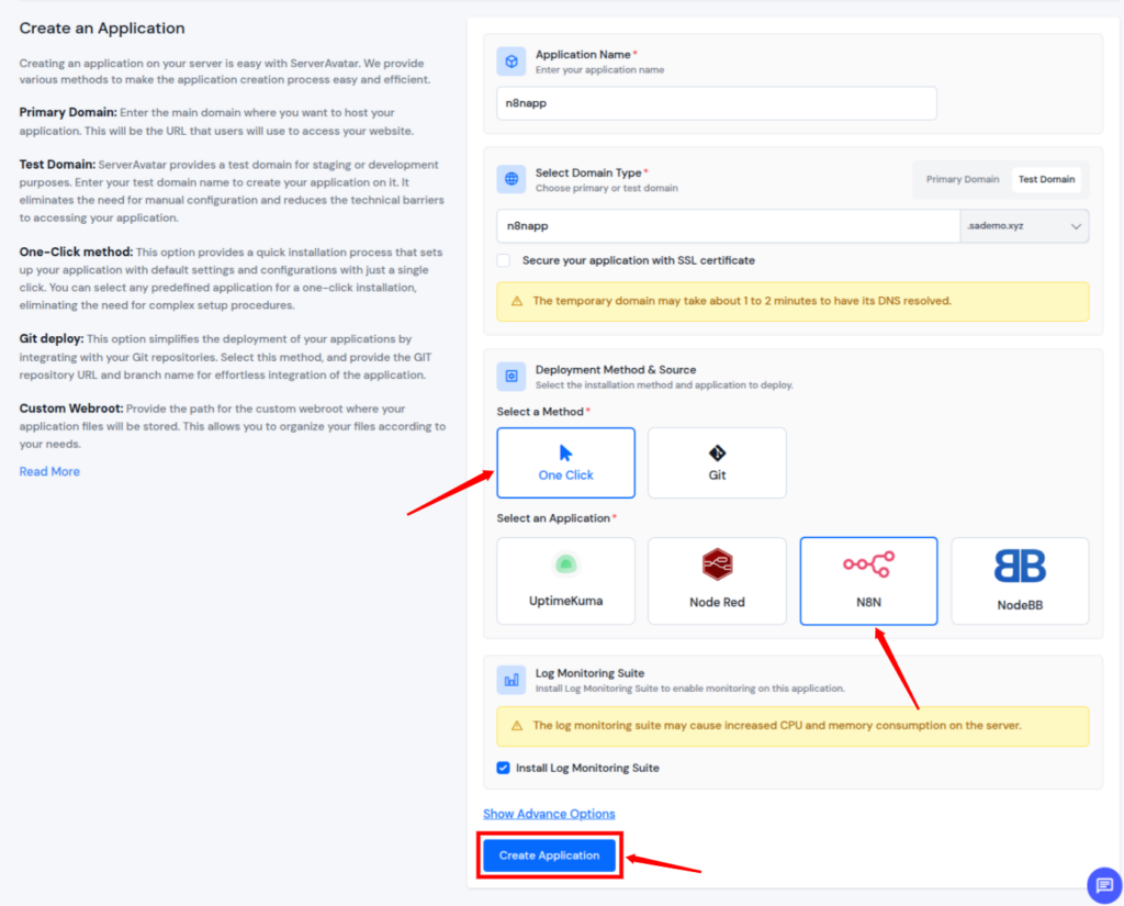ServerAvatar one click app installer