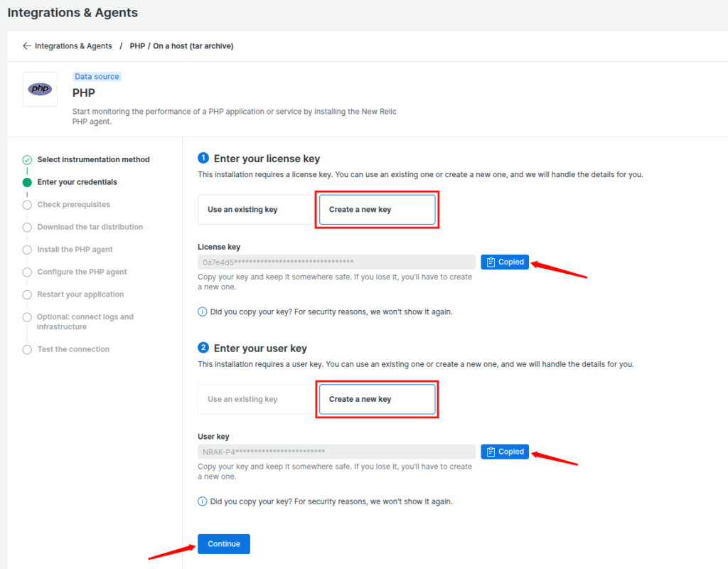 New Relic Monitoring - enter credentials