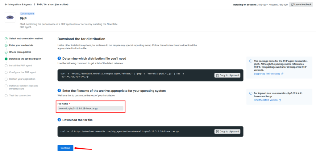 New Relic Monitoring - download tar distribution