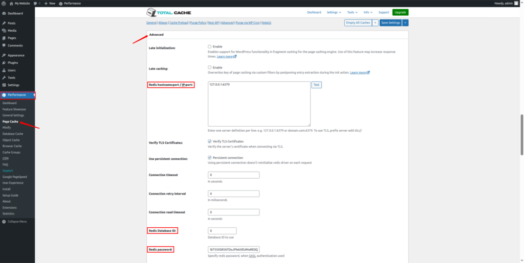 Plugin settings - Redis Full-Page Caching