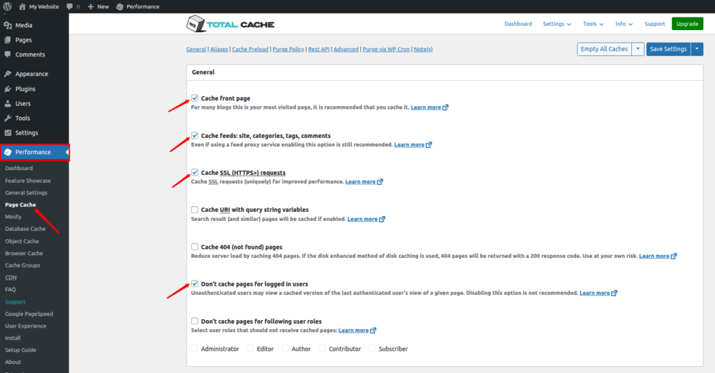 Plugin settings - Redis Full-Page Caching