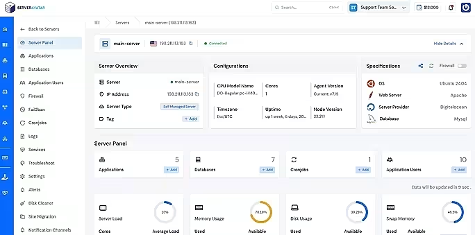 ServerAvatar Dashboard