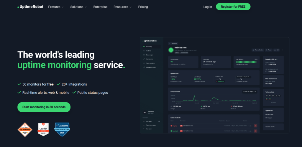 UptimeRobot - Uptime monitoring