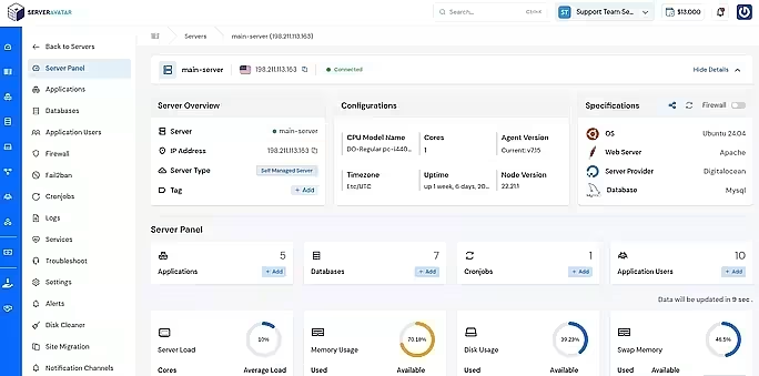 ServerAvatar Dashboard
