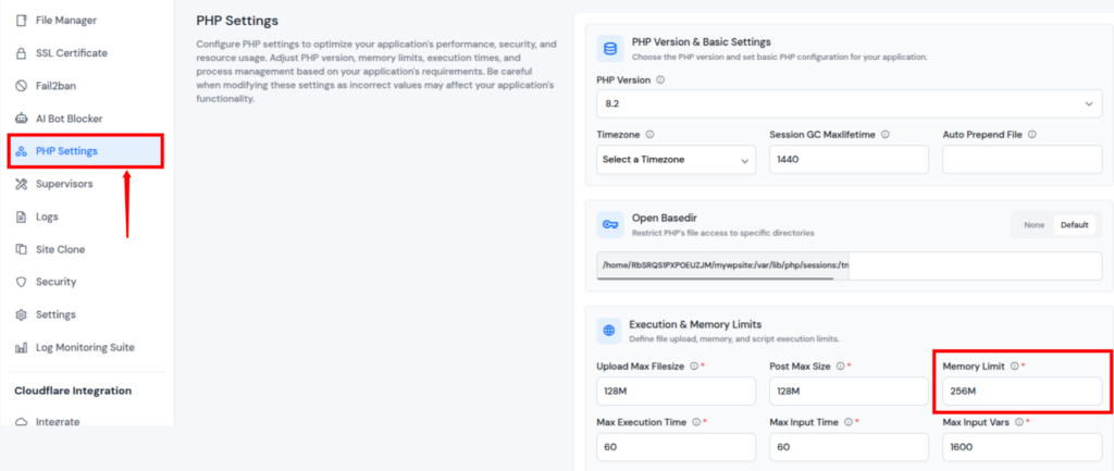 update php settings - WordPress memory exhausted error