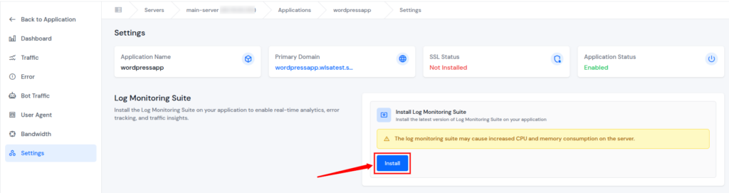ServerAvatar v7.15.3 - install log monitoring suite
