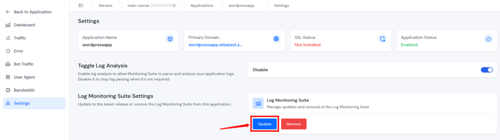 ServerAvatar v7.15.3 - update log monitoring suite