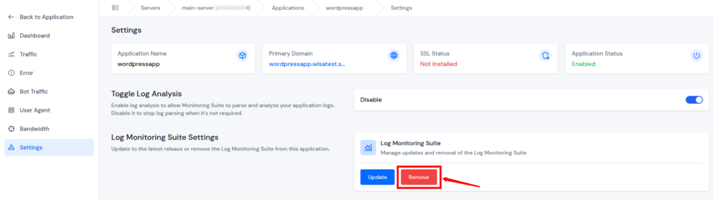 ServerAvatar v7.15.3 - remove log monitoring suite