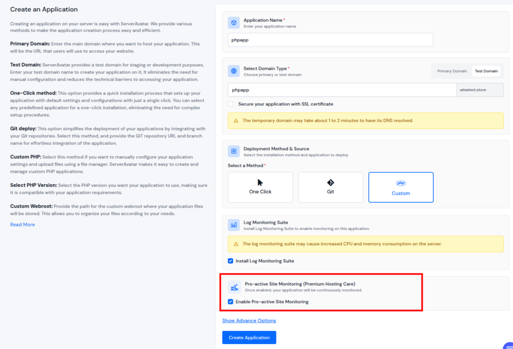 ServerAvatar v7.15.3 - enable pro-active site monitoring