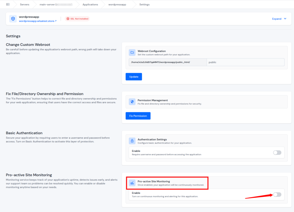 ServerAvatar v7.15.3 - enable pro-active site monitoring