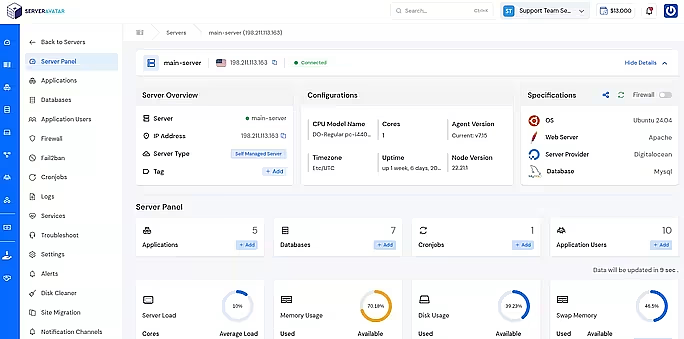 ServerAvatar Dashboard