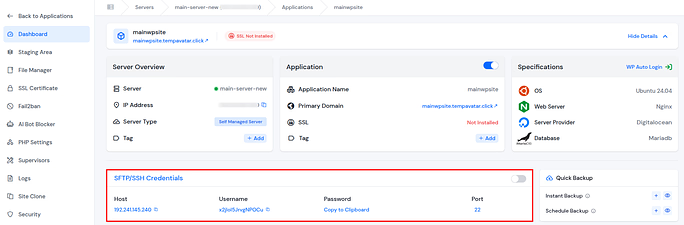 ssh credentials - Laravel hosting