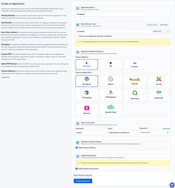 create application - Laravel hosting