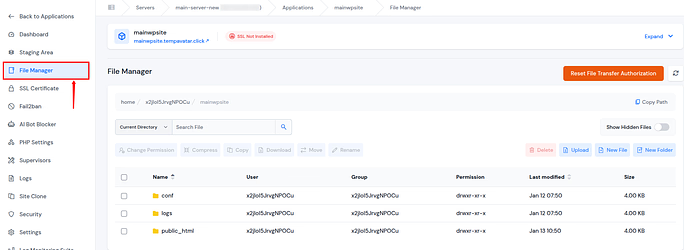 file manager - Laravel hosting