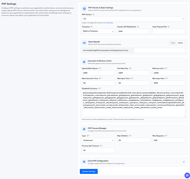 php settings - Laravel hosting