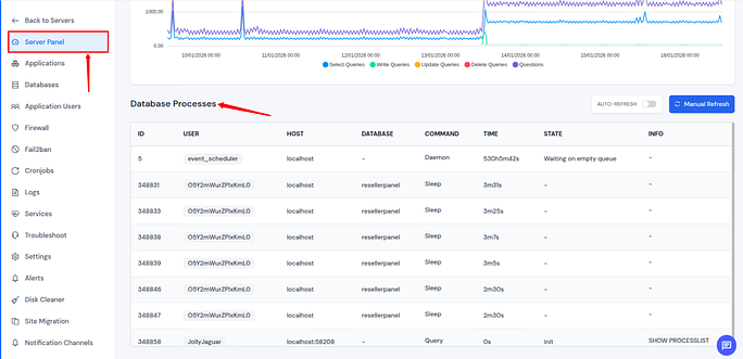 database process - ServerAvatar v7.15.5