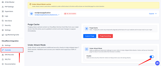 enable under attack mode - ServerAvatar v7.15.5