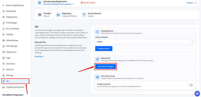 git manual pull - ServerAvatar v7.15.5