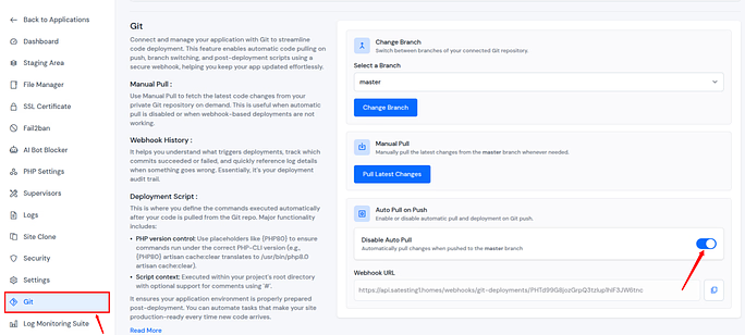 git auto pull - ServerAvatar v7.15.5