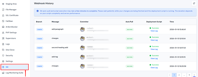 webhook history - ServerAvatar v7.15.5