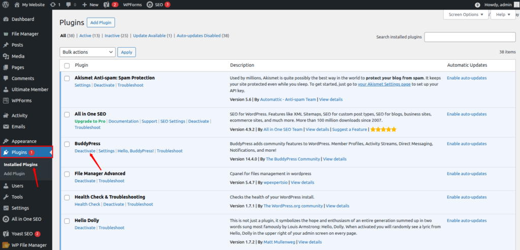 Deactivate Plugin - Remove Unused WordPress Plugins