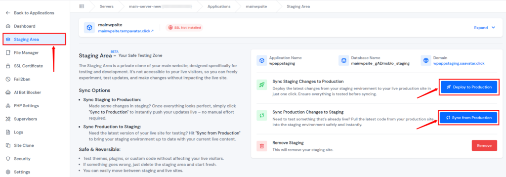 sync Staging Environment