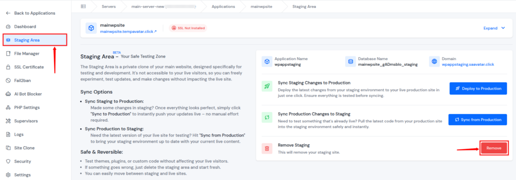 remove Staging Environment