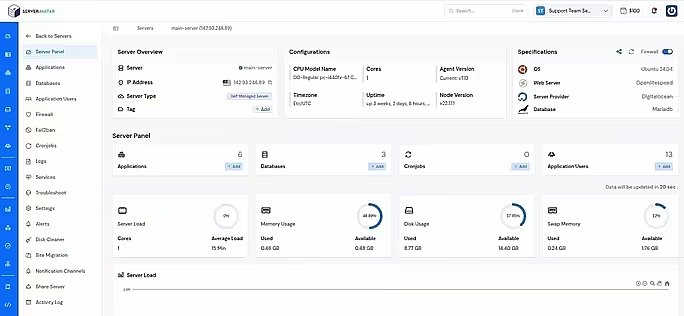 ServerAvatar dashboard - WordPress website