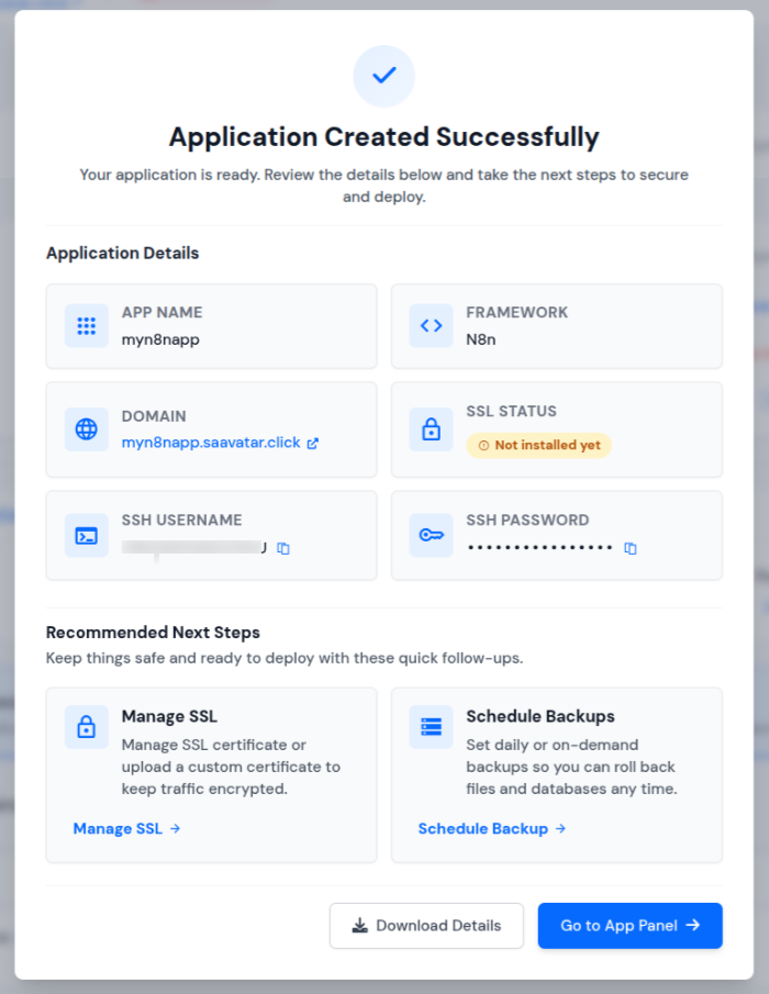 n8n application created