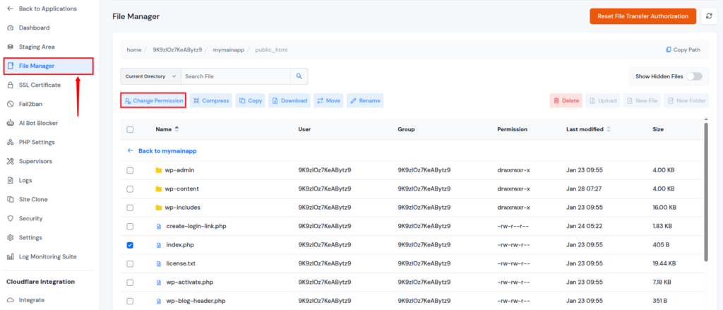 File manager - WordPress site