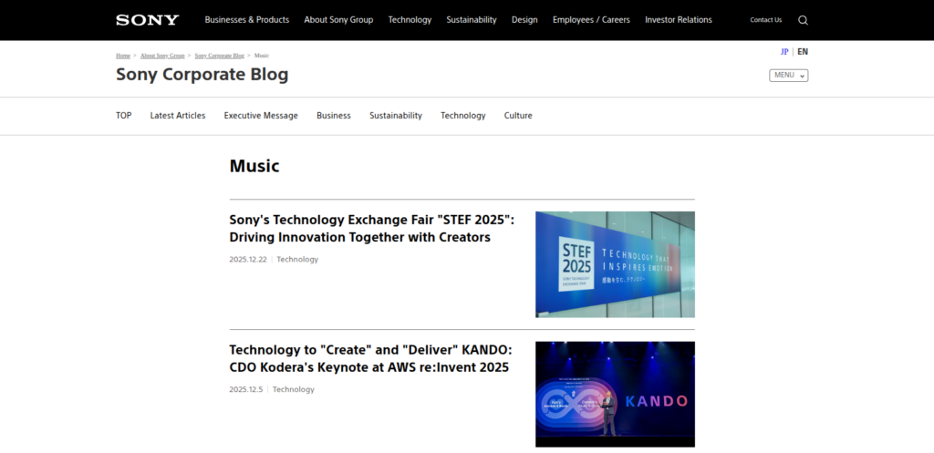 Sony Music Blog - WordPress blog examples