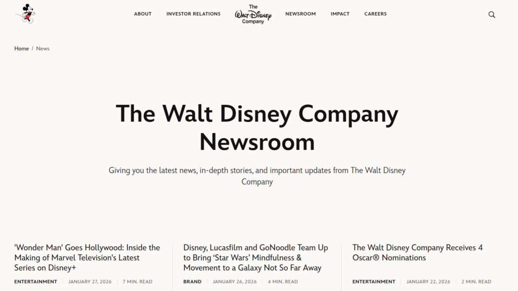 The Walt Disney Company Blog - WordPress blog examples