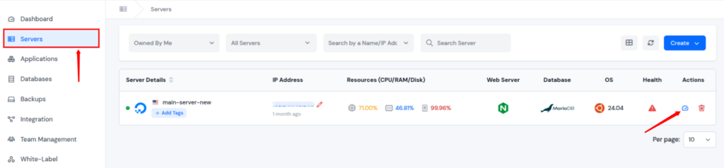 server dashboard - clone a WordPress site