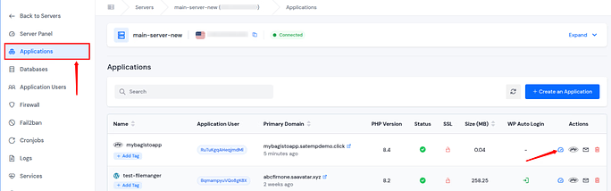 application dashboard - Deploy Bagisto