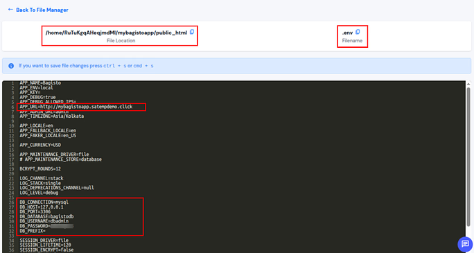 edit env file - Deploy Bagisto