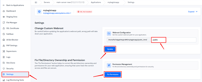settings - Deploy Bagisto