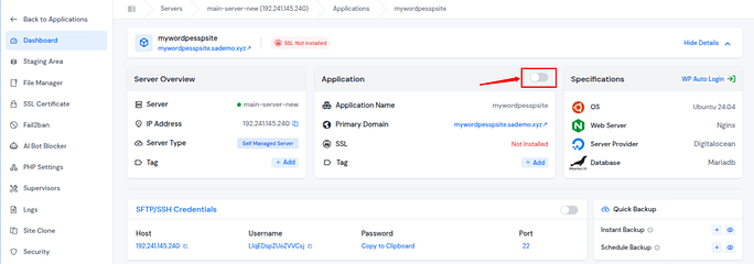 disable application - ServerAvatar