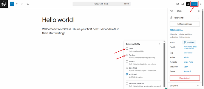 save changes - unpublish your WordPress site