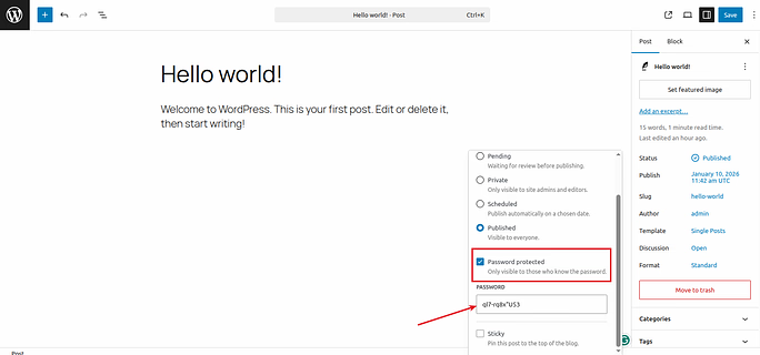 unpublish your WordPress site - password encrypt