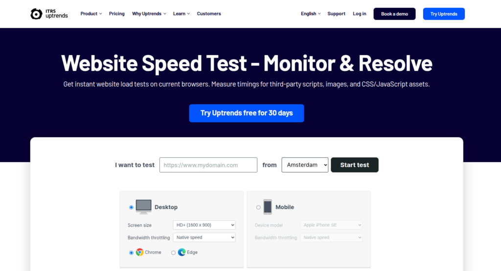 Uptrends Website Speed Test - GTmetrix alternatives