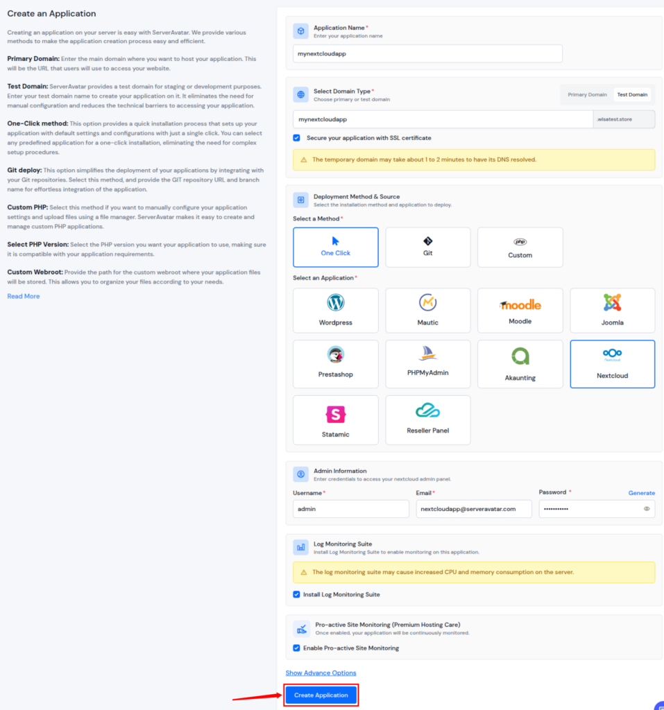 NextCloud create application