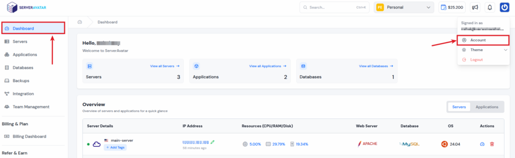 account section to integrate discord
