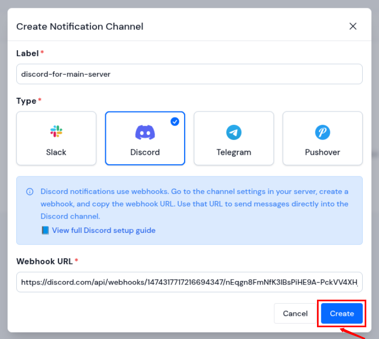 create Discord notification channel