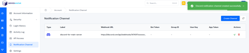 attached discord notification channel