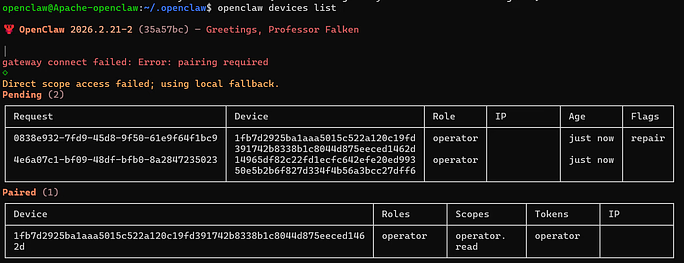device list - OpenClaw