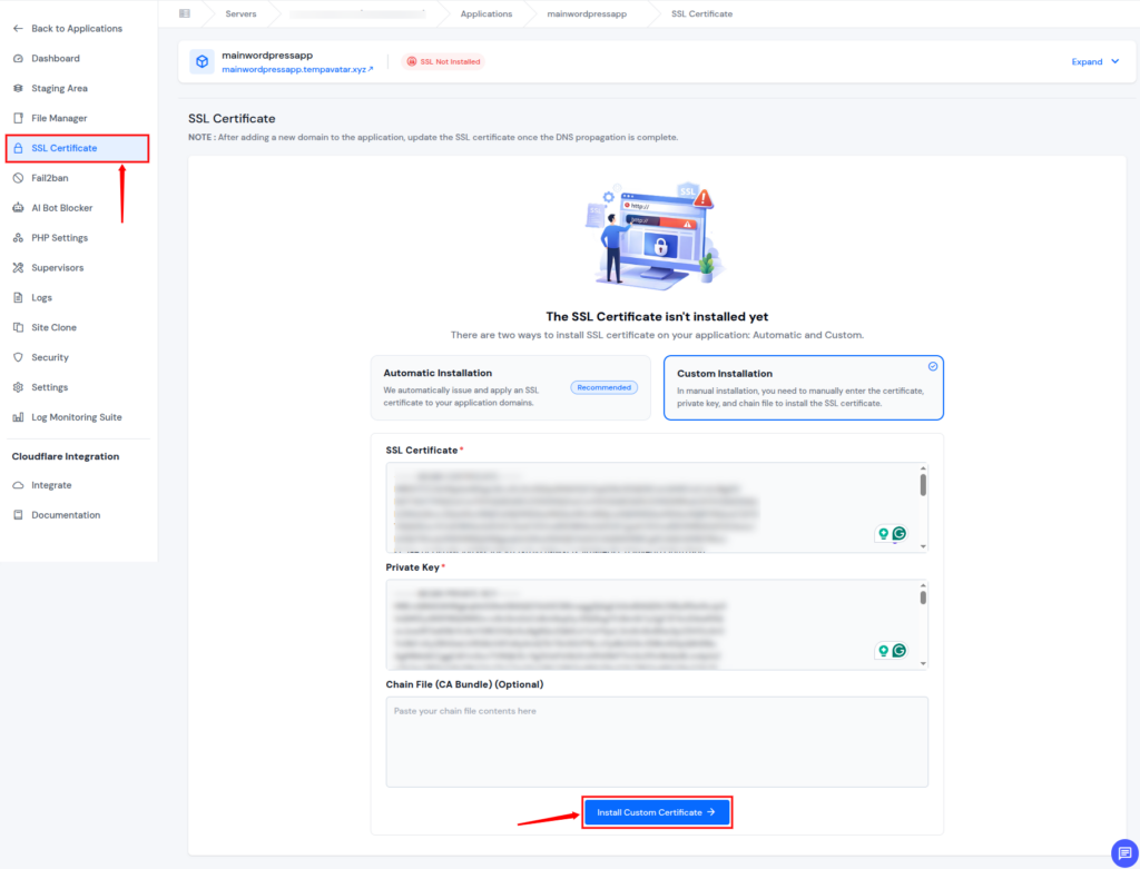 Install SSL certificate 