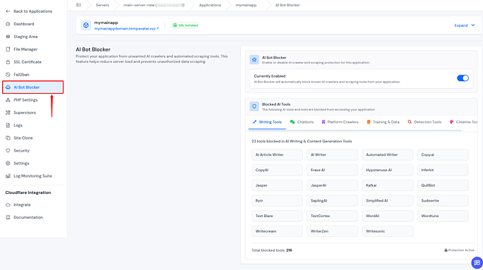 ServerAvatar AI Bot Blocker - manage traffic spikes